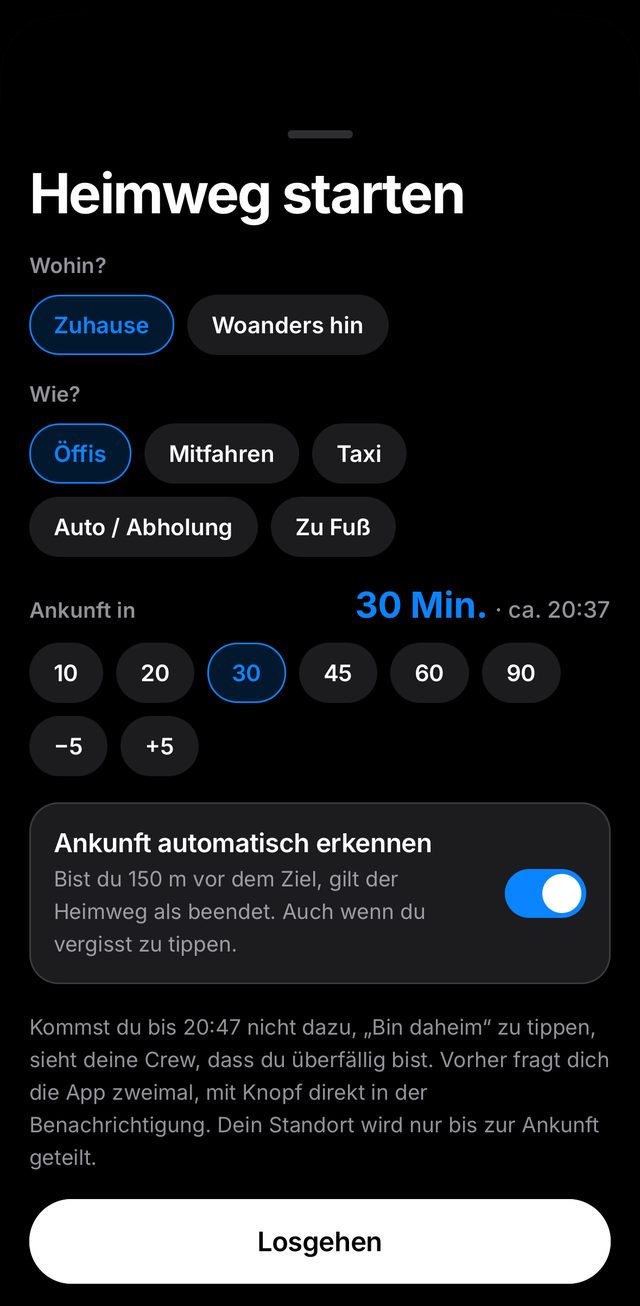 Heimweg starten: wohin, wie und wann